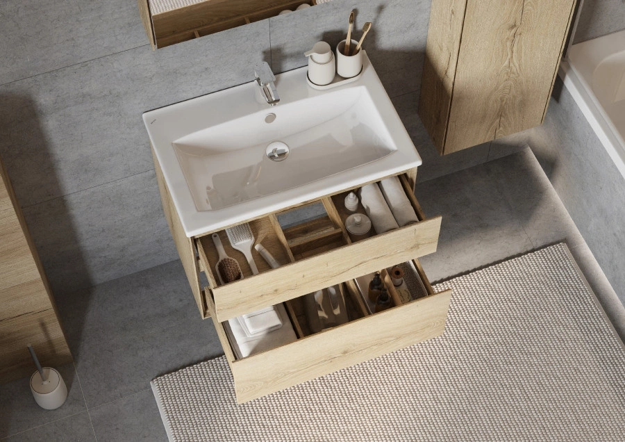 Тумба подвесная AQUATON Либерти 75 с раковиной Элина 75, дуб эльвезия