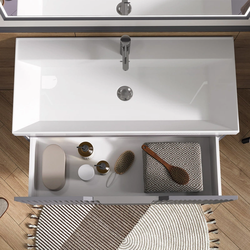 Тумба EQUIL Mirage с раковиной Prime 100 подвесная, 1 ящик, графит софт