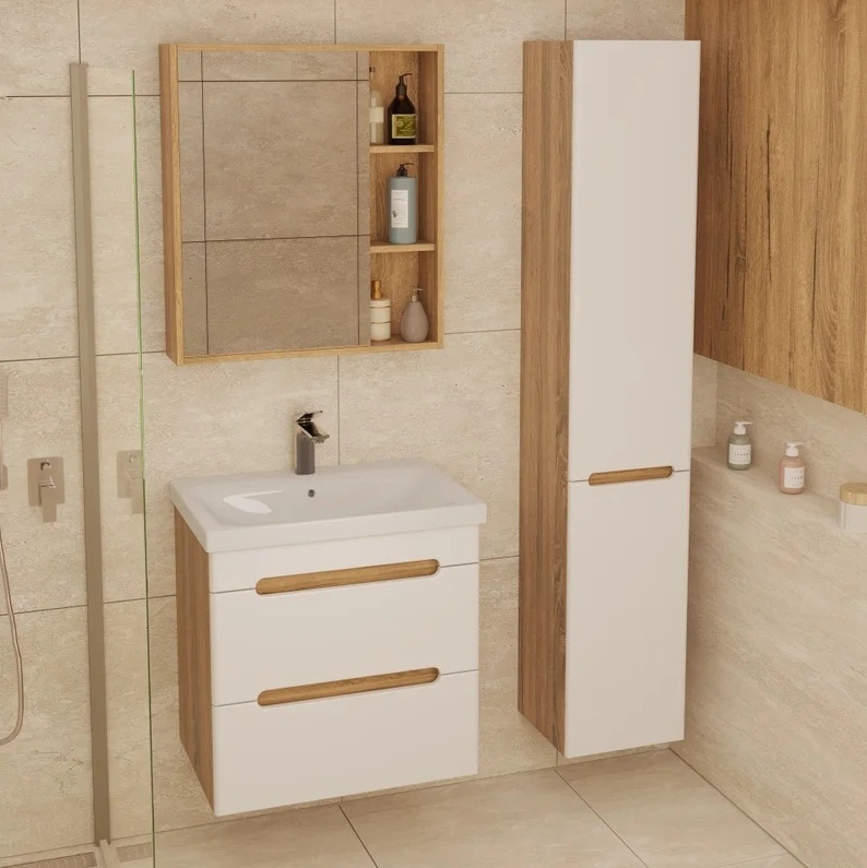 Тумба подвесная SanStar Diva 50 с раковиной Como 50 белый, дуб вотан