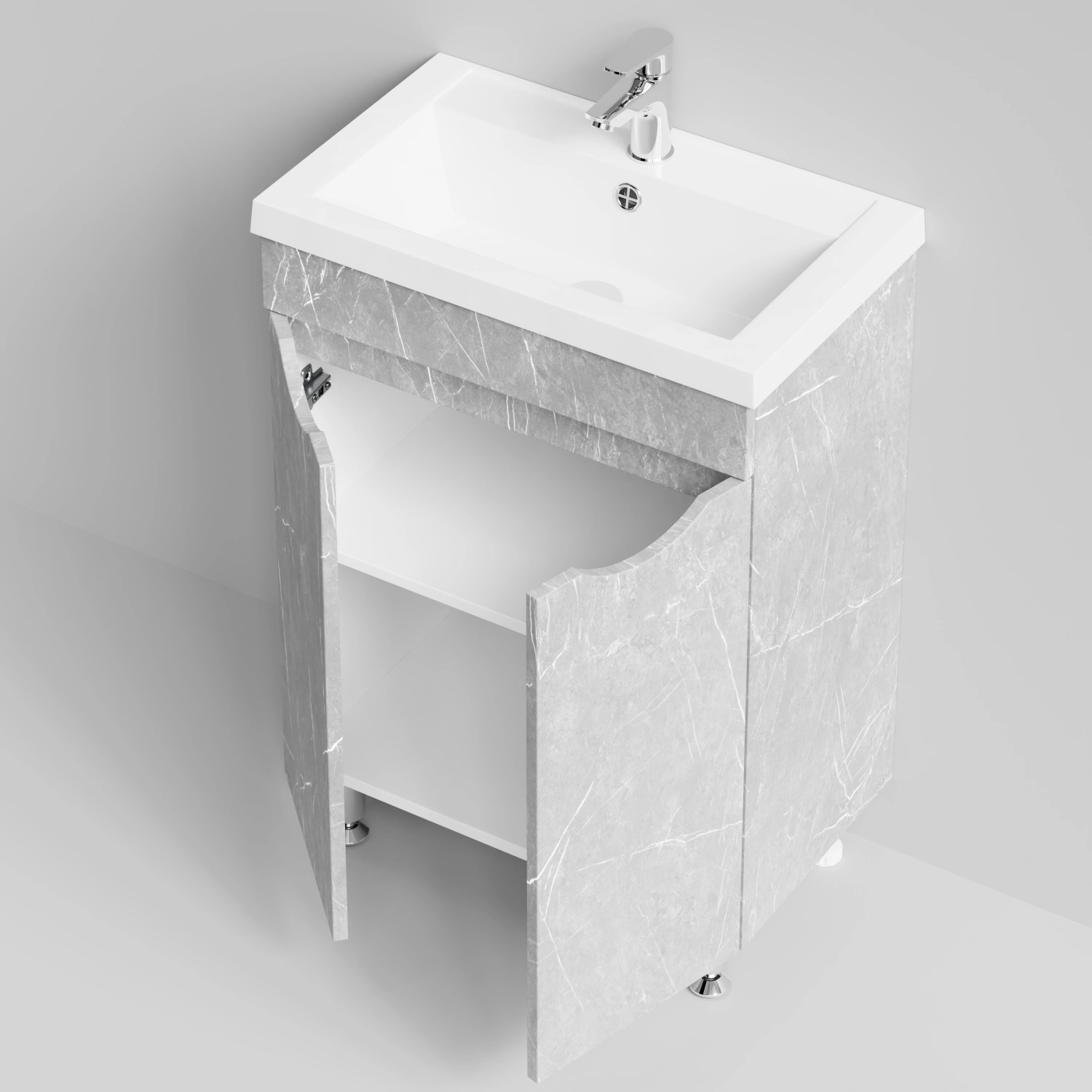 Тумба с раковиной Vod-ok Смайл 58 напольная, Мрамор Белый софт тач