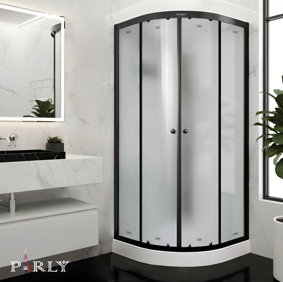 Душевой уголок PARLY BETT B931 90х90х210 1/4 круга, с поддоном, прозрачное стекло, черный