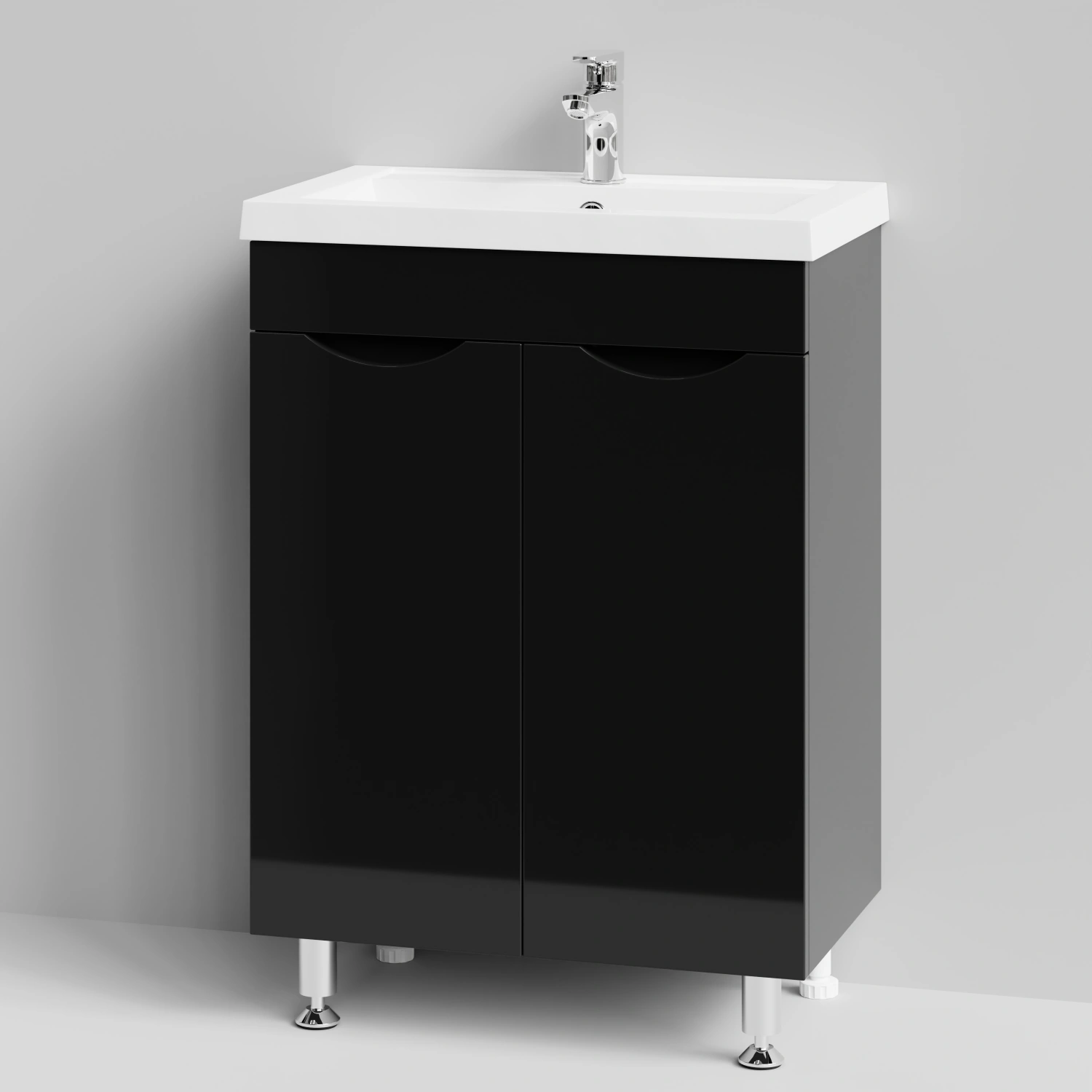Тумба с раковиной Vod-ok Смайл 58 напольная, черный глянец