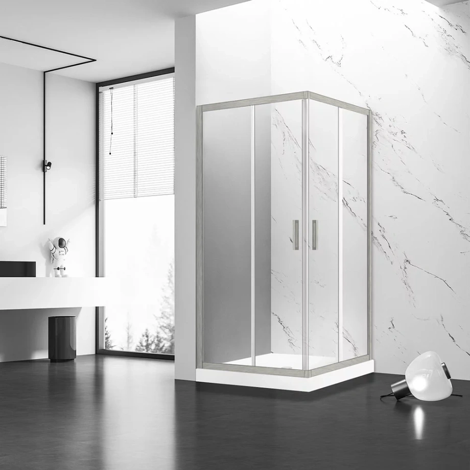 Душевой угол Veconi Rovigo RV-83, 1000х900х1950, никель брашинг, прозрачное стекло