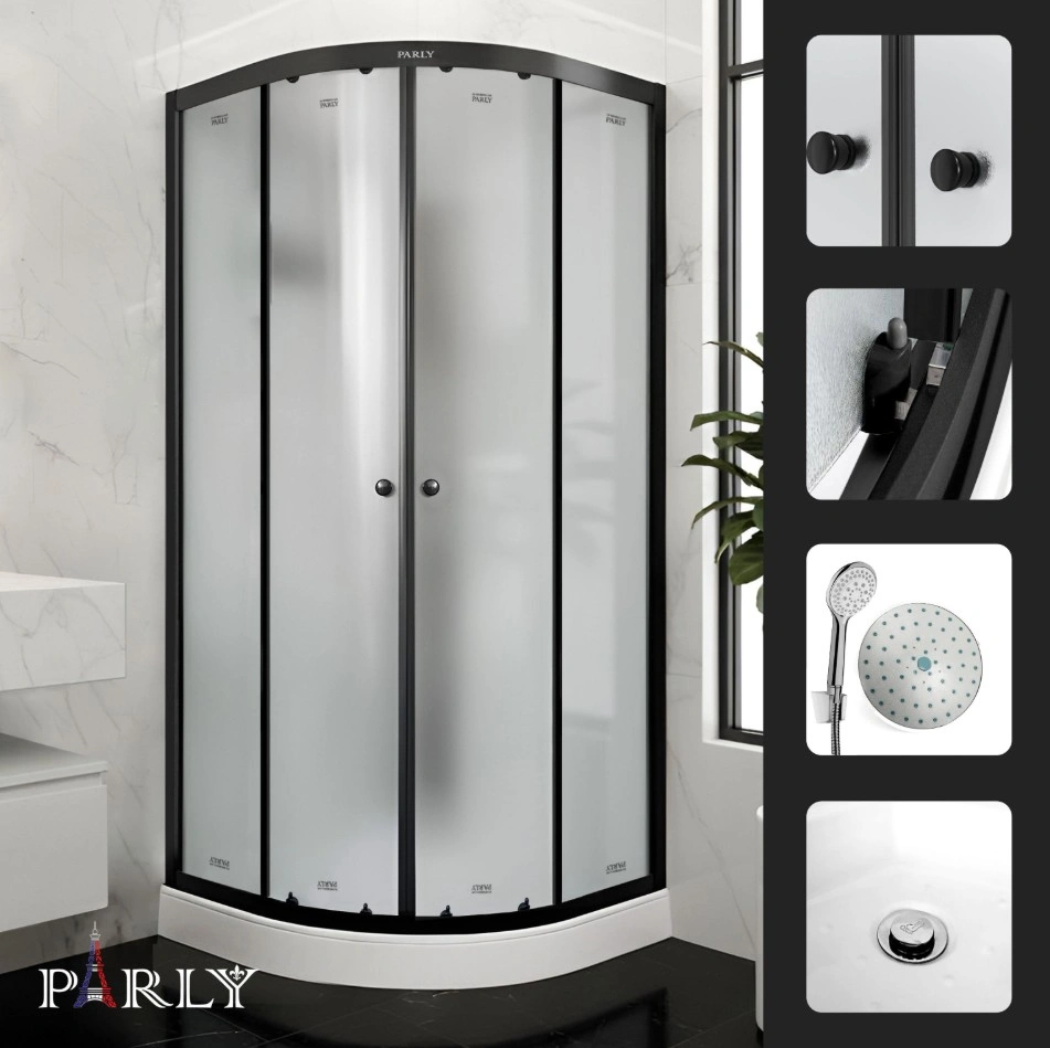 Душевой уголок PARLY BETT B831 80х80х210 1/4 круга, с поддоном, прозрачное стекло, черный