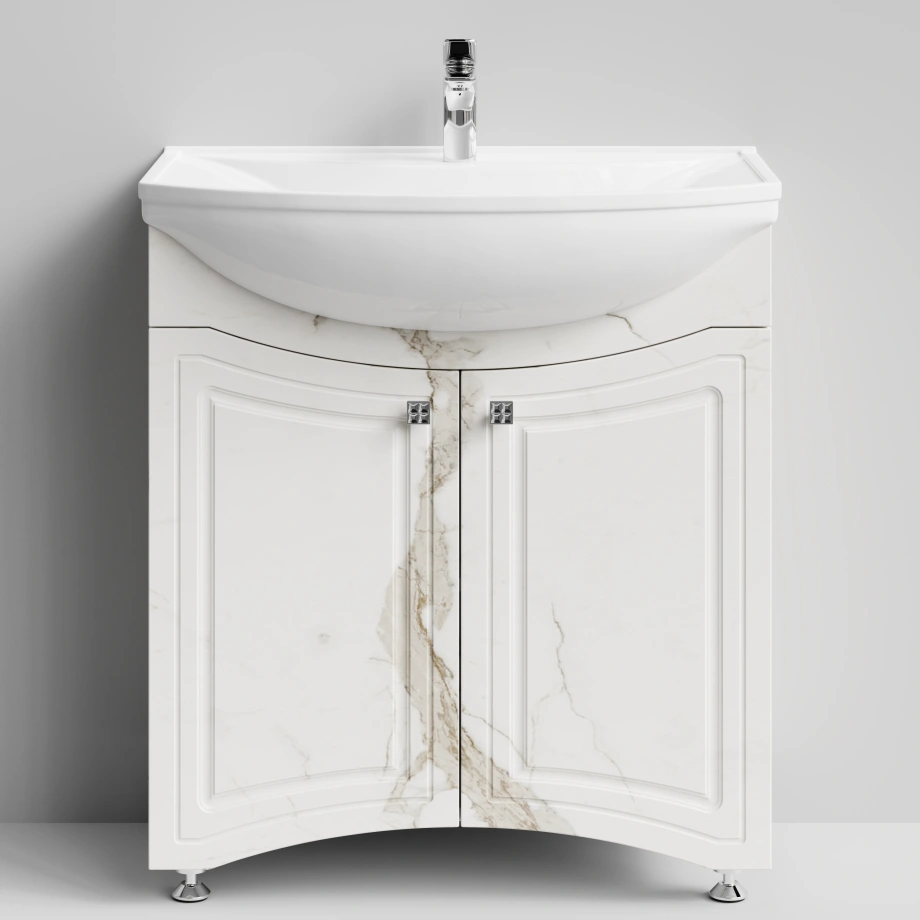 Тумба с раковиной Адам 75 напольная, Мрамор Белый натур милк