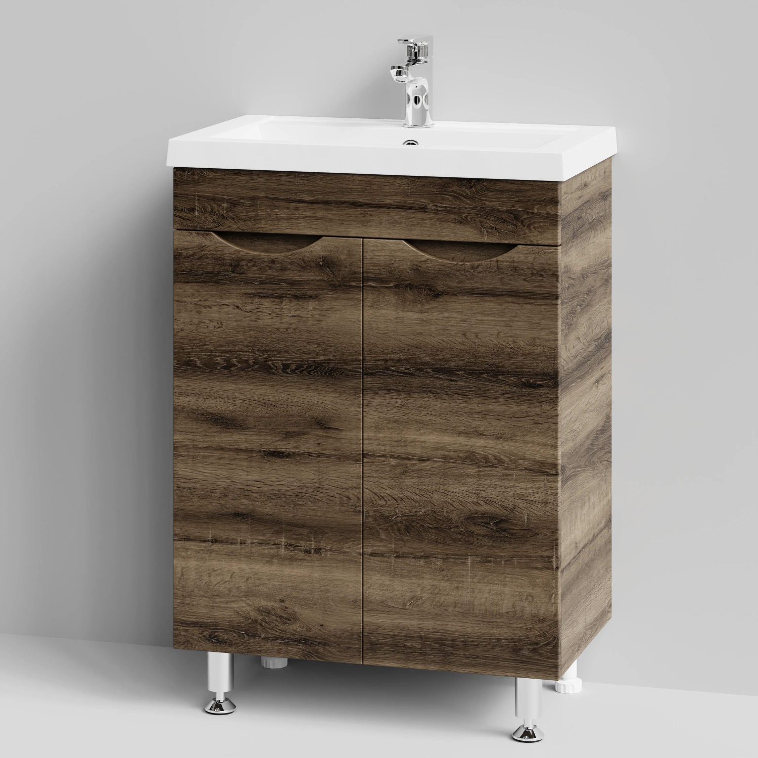 Тумба с раковиной Vod-ok Смайл 58 напольная, Дуб крымский коричневый