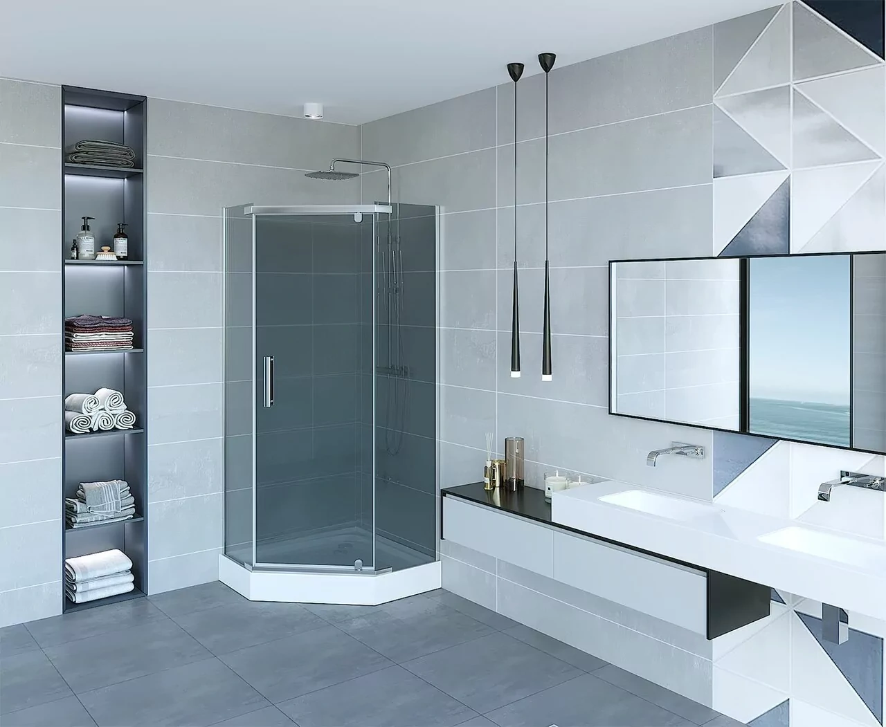 Душевой уголок Erlit ER10110V-C2 100х100 пятиугольный, без поддона, тонированное стекло, хром