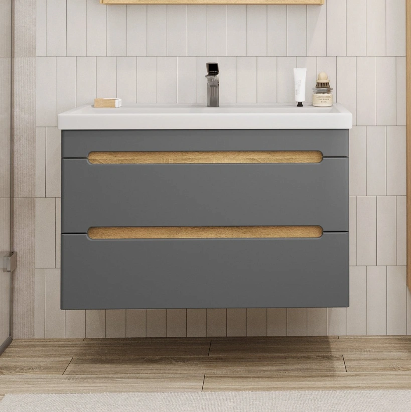 Тумба подвесная SanStar Diva 100 с раковиной Фостер 100, Gold Craft