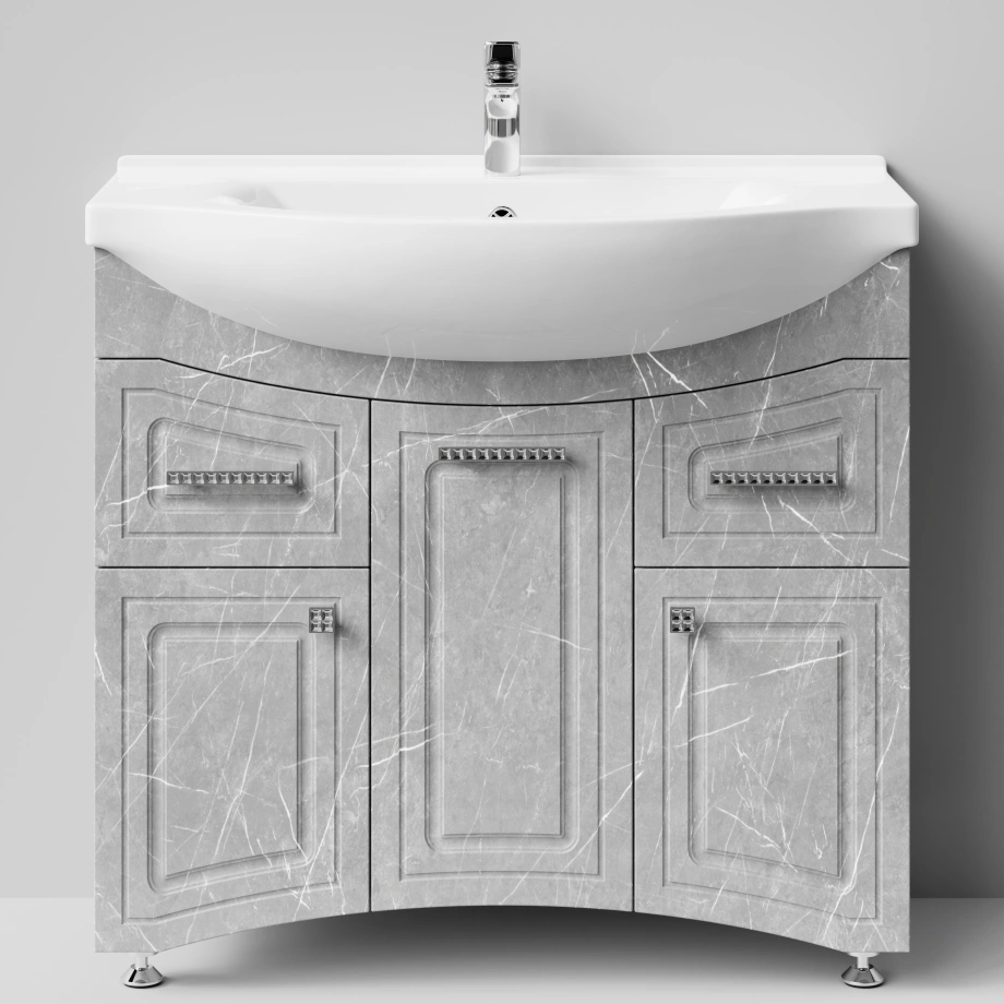 Тумба с раковиной Адам 90 напольная, Мрамор Белый софт тач, петли слева