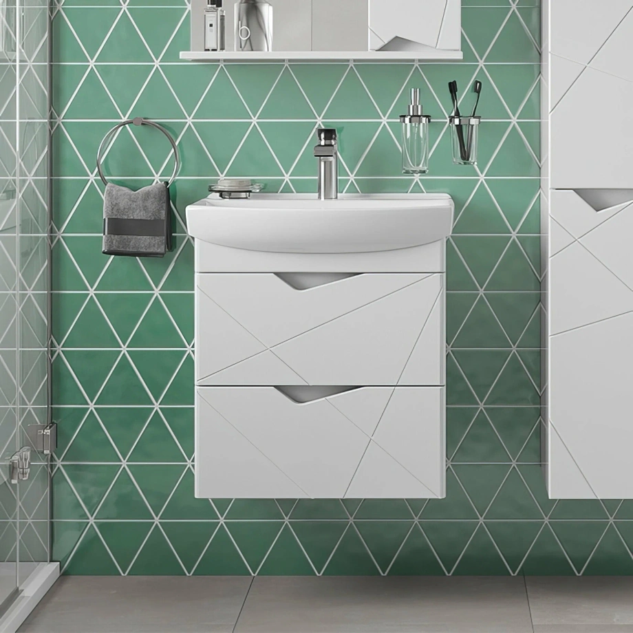 Тумба подвесная SanStar Линни 55 с раковиной Клермонт 55, белая