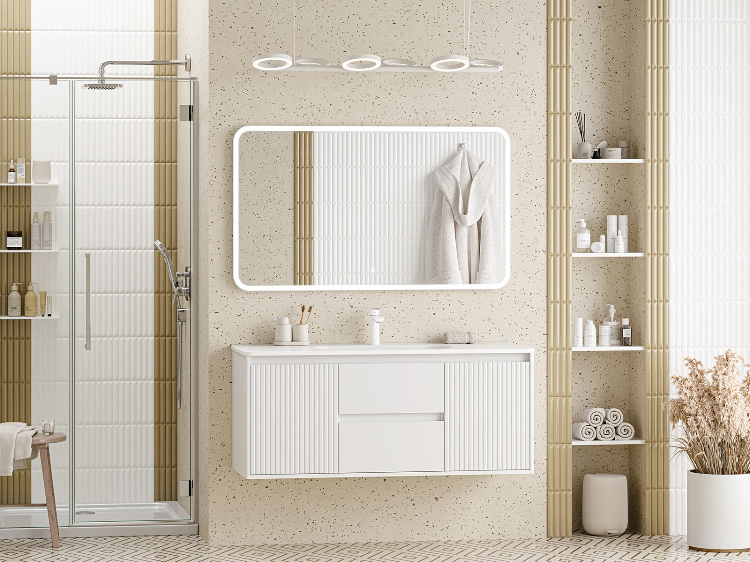 Тумба с раковиной Brevita Wine 120 подвесная (белая) с раковиной Brevita Onda 120