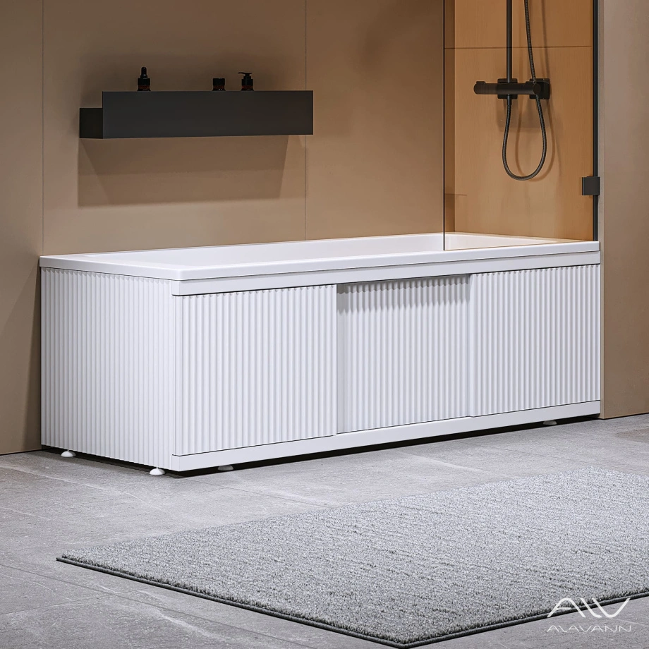 Экран под ванну Alavann Альт 150 белый с фрезеровкой, из МДФ, раздвижной