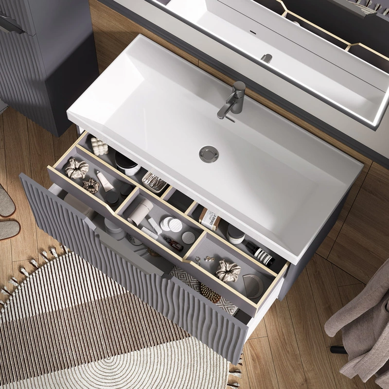 Тумба EQUIL Mirage с раковиной Prime 100 подвесная, 1 ящик, графит софт