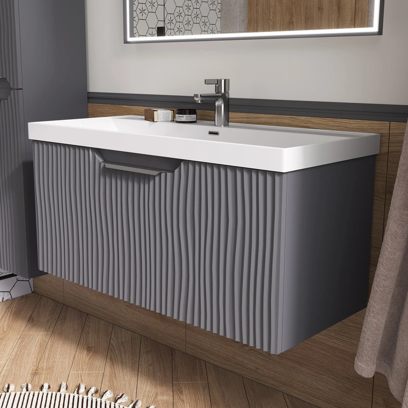 Тумба EQUIL Mirage с раковиной Prime 100 подвесная, 1 ящик, графит софт