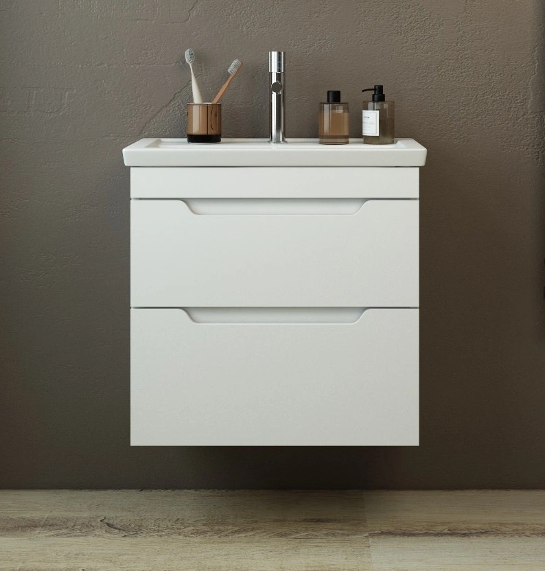 Тумба подвесная Emmy Агата 60 с раковиной Фостер 60, 2 ящика, белый