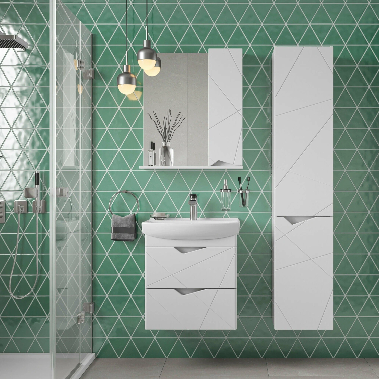 Тумба подвесная SanStar Линни 55 с раковиной Клермонт 55, белая