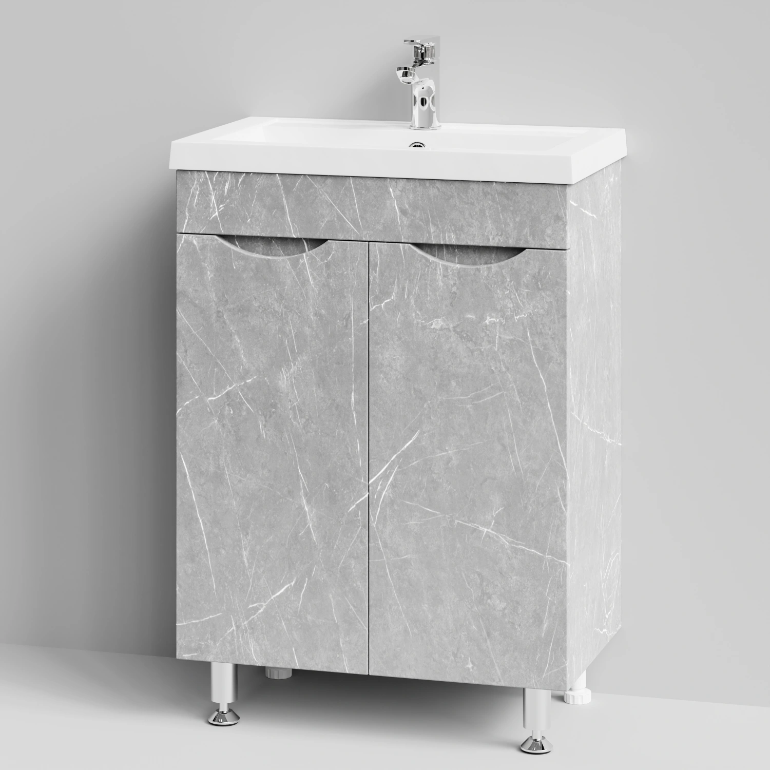 Тумба с раковиной Vod-ok Смайл 58 напольная, Мрамор Белый софт тач
