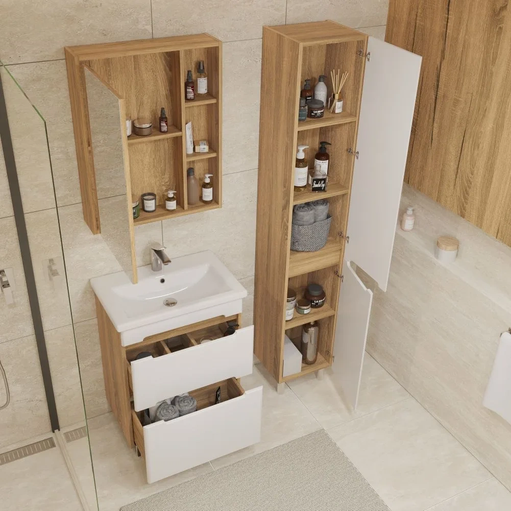 Пенал напольный/подвесной SanStar Diva/Модена белый, дуб вотан