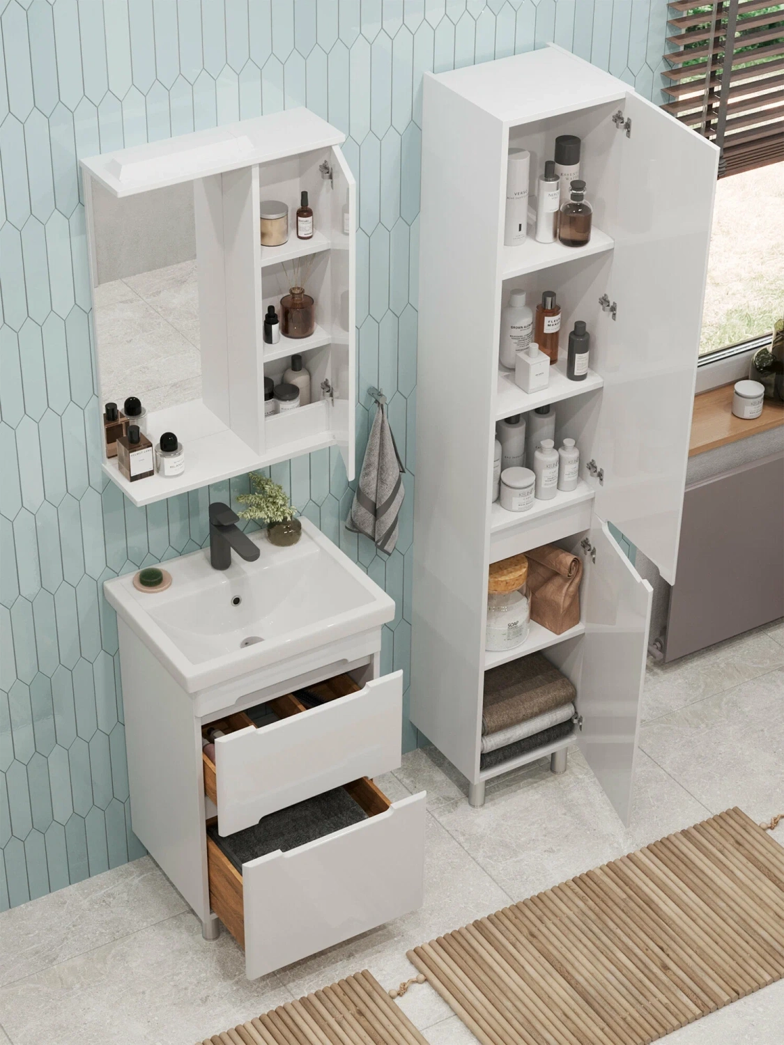 Тумба напольная SanStar Адель 50 с раковиной Moduo 50, белая