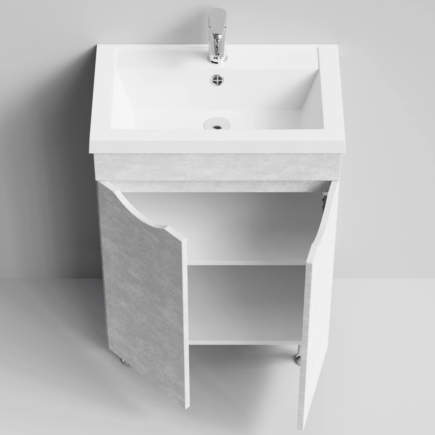 Тумба с раковиной Vod-ok Смайл 58 напольная, Белый камень