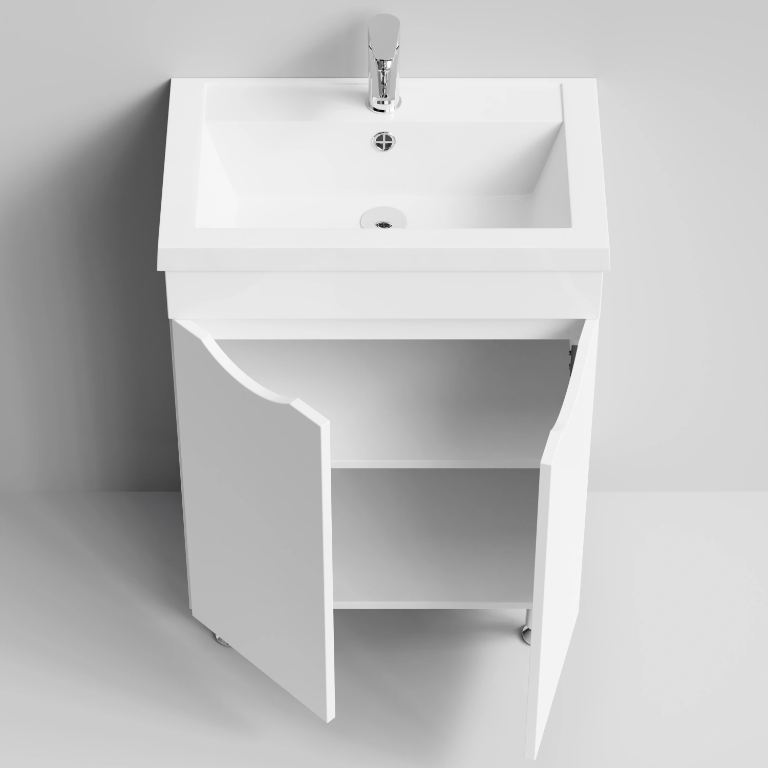 Тумба с раковиной Vod-ok Смайл 58 напольная, белый глянец