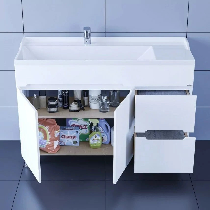 Тумба напольная Санта Лондон 120 с раковиной Сириус 120, 2 ящика, белая