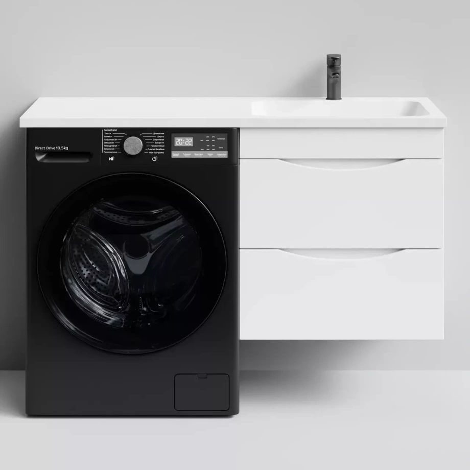 Тумба Vod-ok подвесная Vod-ok Смайл 58 с раковиной 120 под стиральную машину, правая, белая + 13 цветов