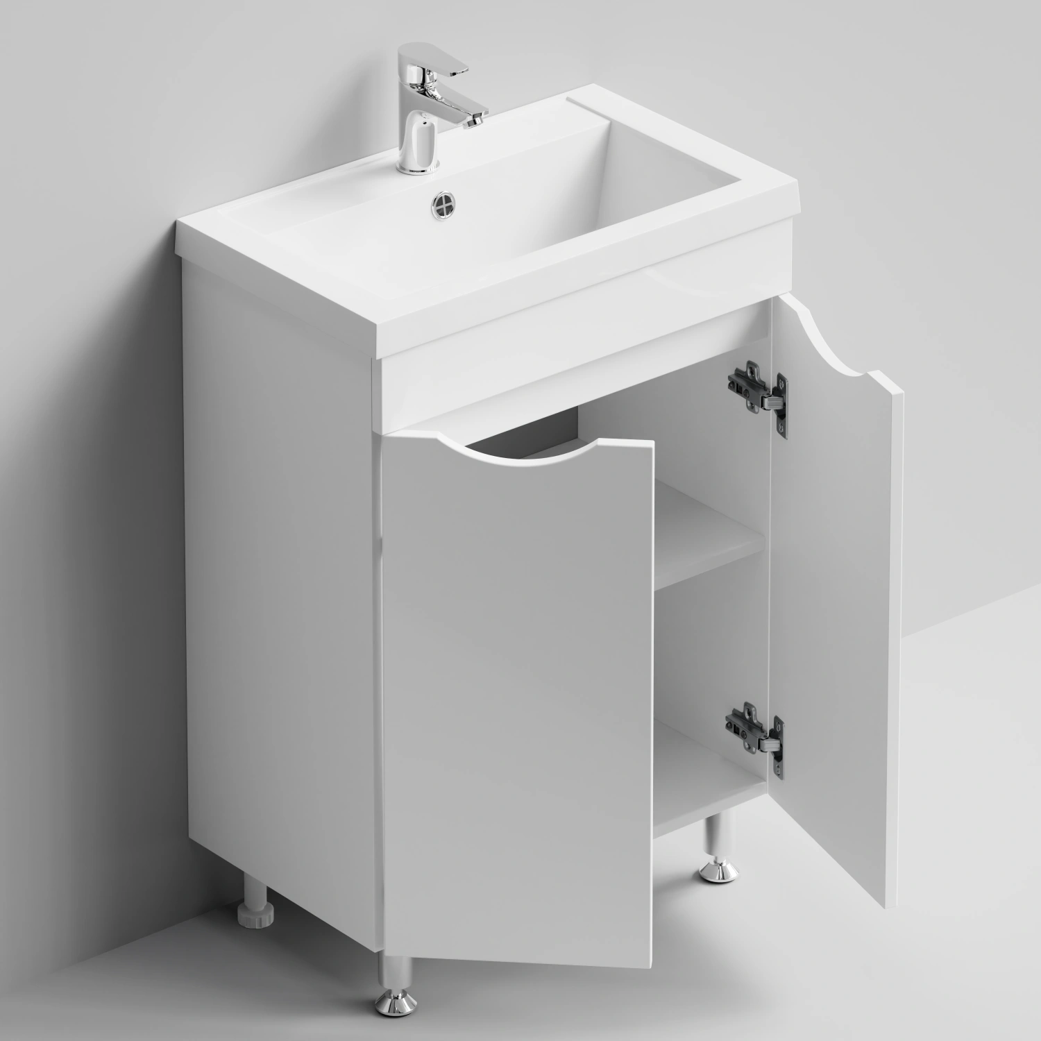 Тумба с раковиной Vod-ok Смайл 58 напольная, белый глянец