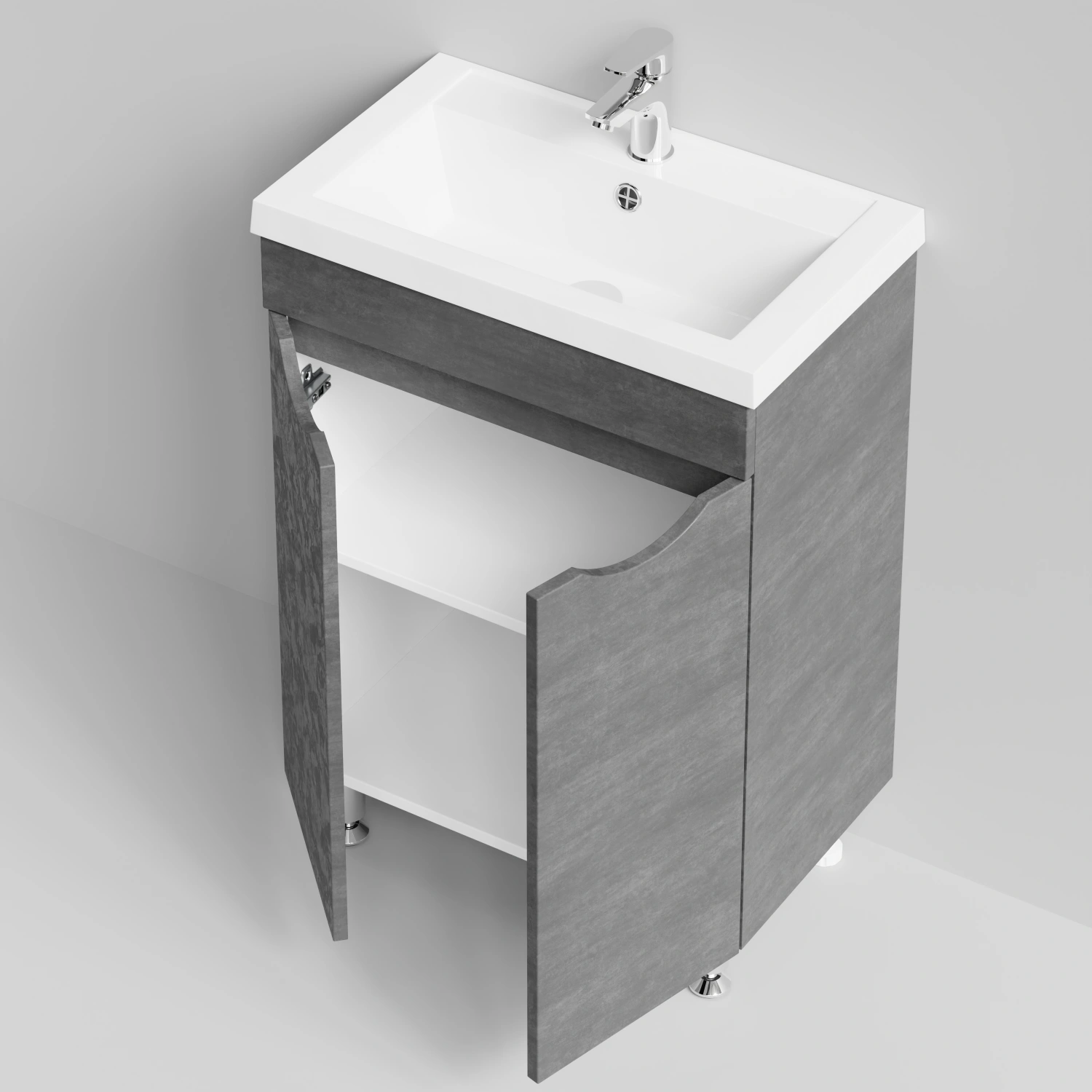 Тумба с раковиной Vod-ok Смайл 58 напольная, Серый камень