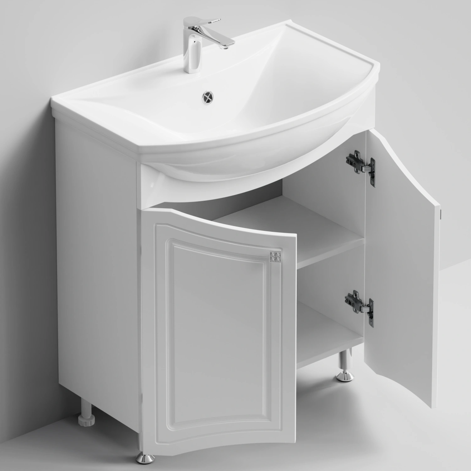 Тумба с раковиной Адам 75 напольная, белый глянец