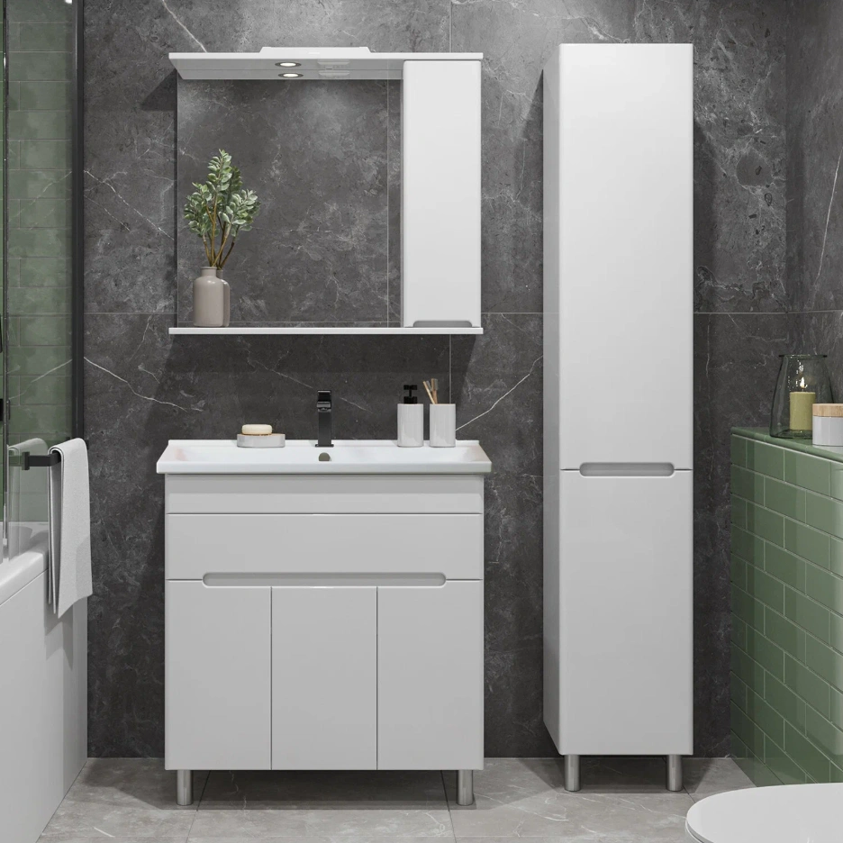 Тумба напольная SanStar Модена 80 с раковиной Фостер 80, белая