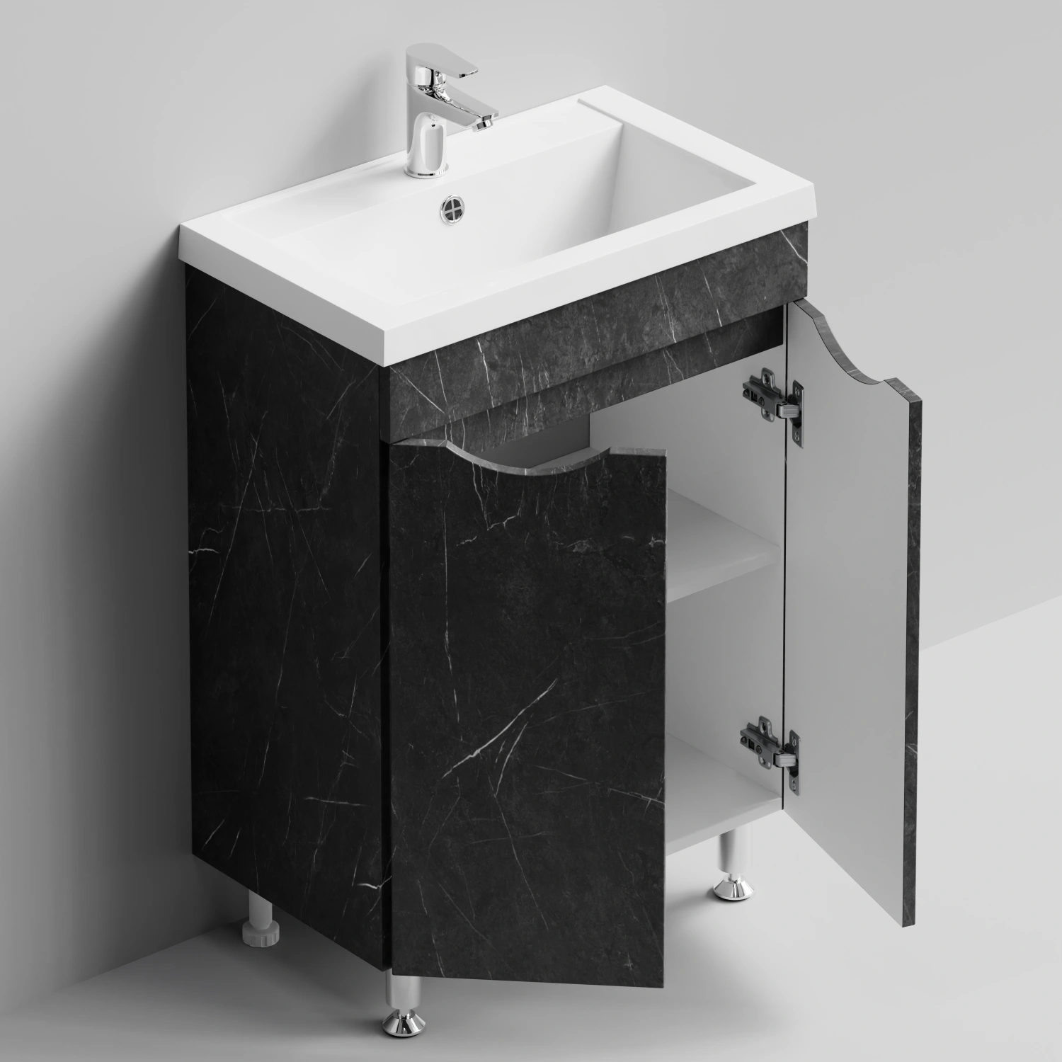 Тумба с раковиной Vod-ok Смайл 58 напольная, Мрамор Графит софт тач
