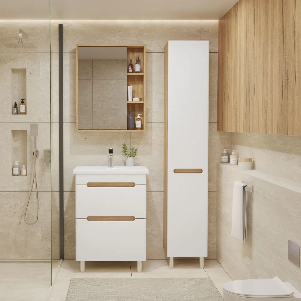 Пенал напольный/подвесной SanStar Diva/Модена белый, дуб вотан