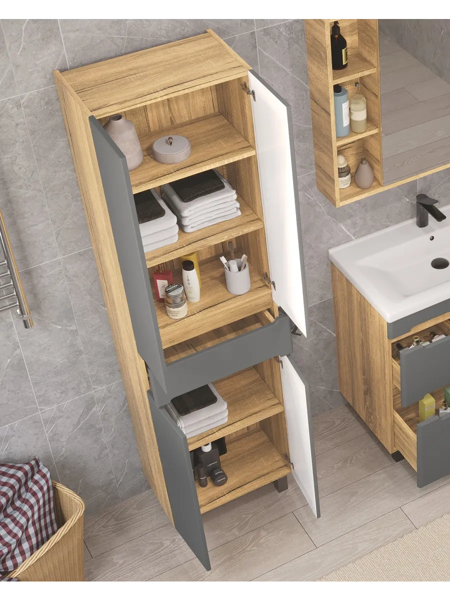 Пенал напольный/подвесной SanStar DIva/Graffa/Модена 50, дуб вотан, графит софт