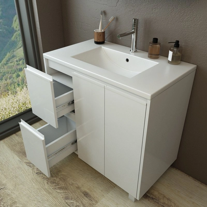 Тумба с раковиной Emmy Вега 90 напольная, 2 ящика, 2 двери, белый