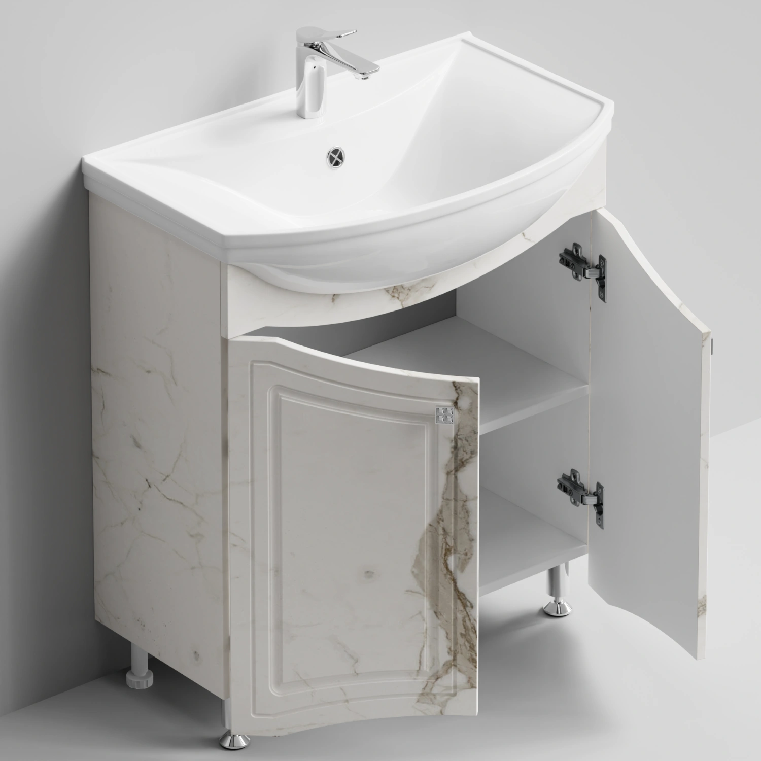 Тумба с раковиной Адам 75 напольная, Мрамор Белый натур милк