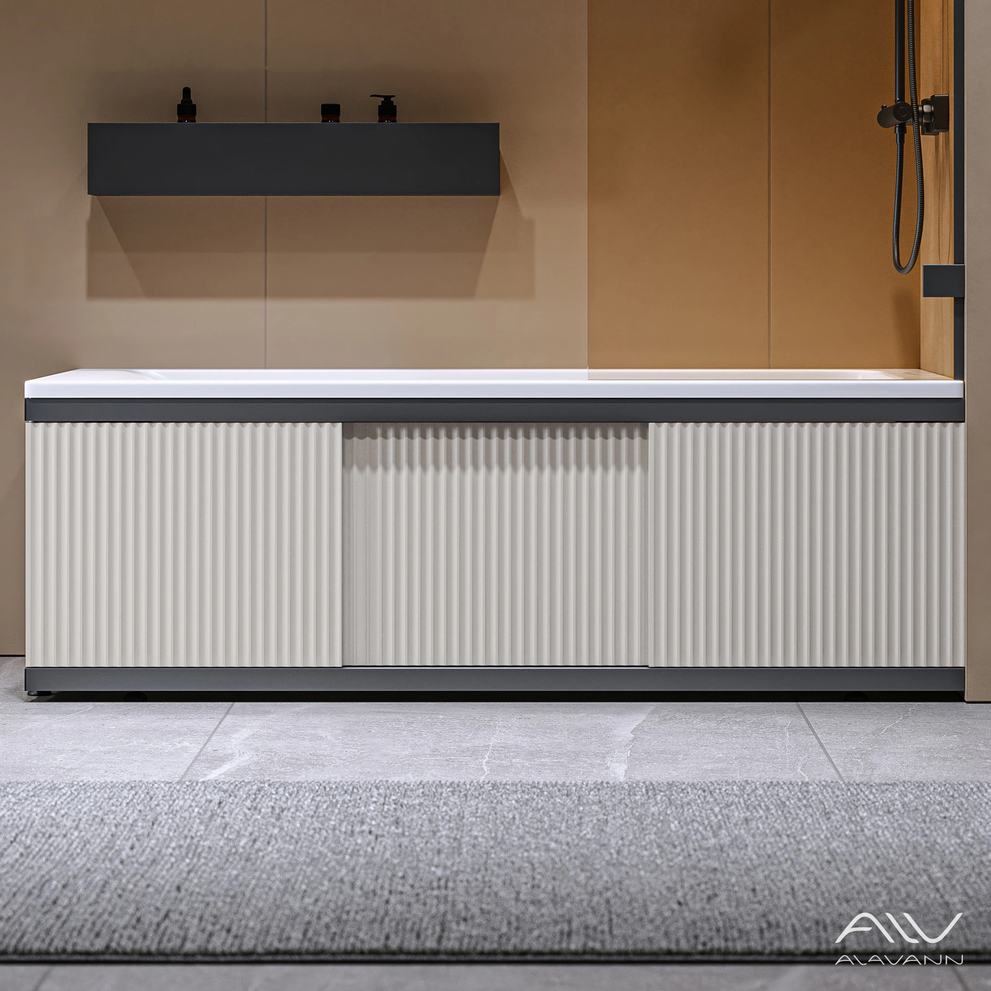Экран под ванну Alavann Альт Блэк 150 бежевый с фрезеровкой, из МДФ, раздвижной