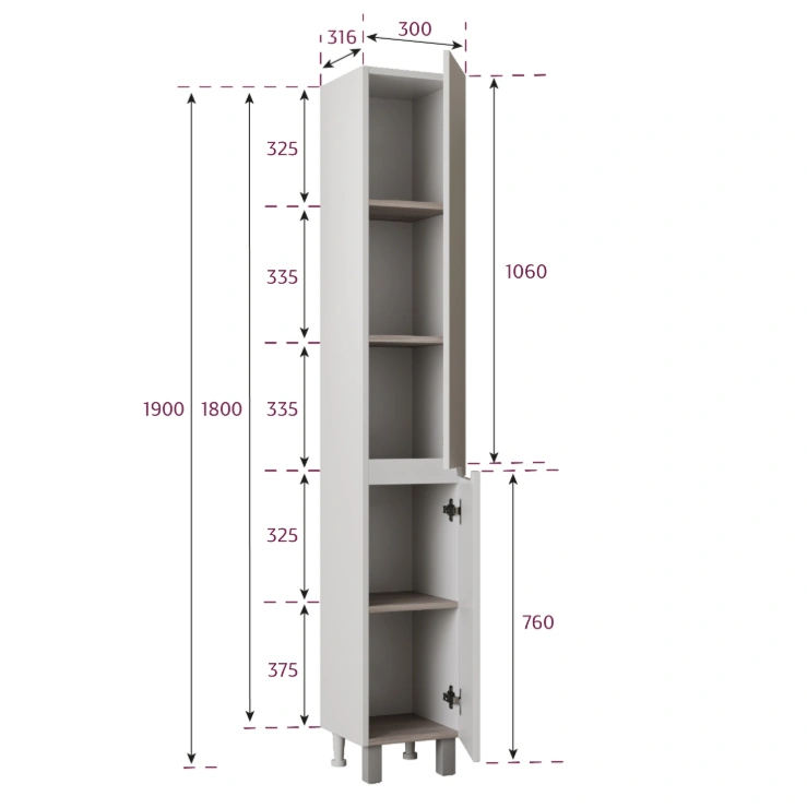 Пенал Onika Ламина 30 напольный, белый