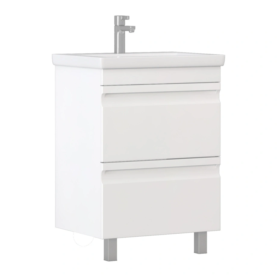 Тумба напольная Vigo Holly 60 с раковиной Como 60, 2 ящика, белый