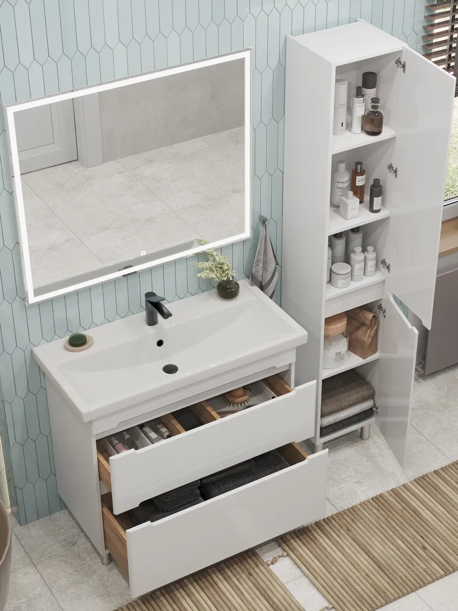 Тумба напольная SanStar Адель 100 с раковиной Фостер 100 белая