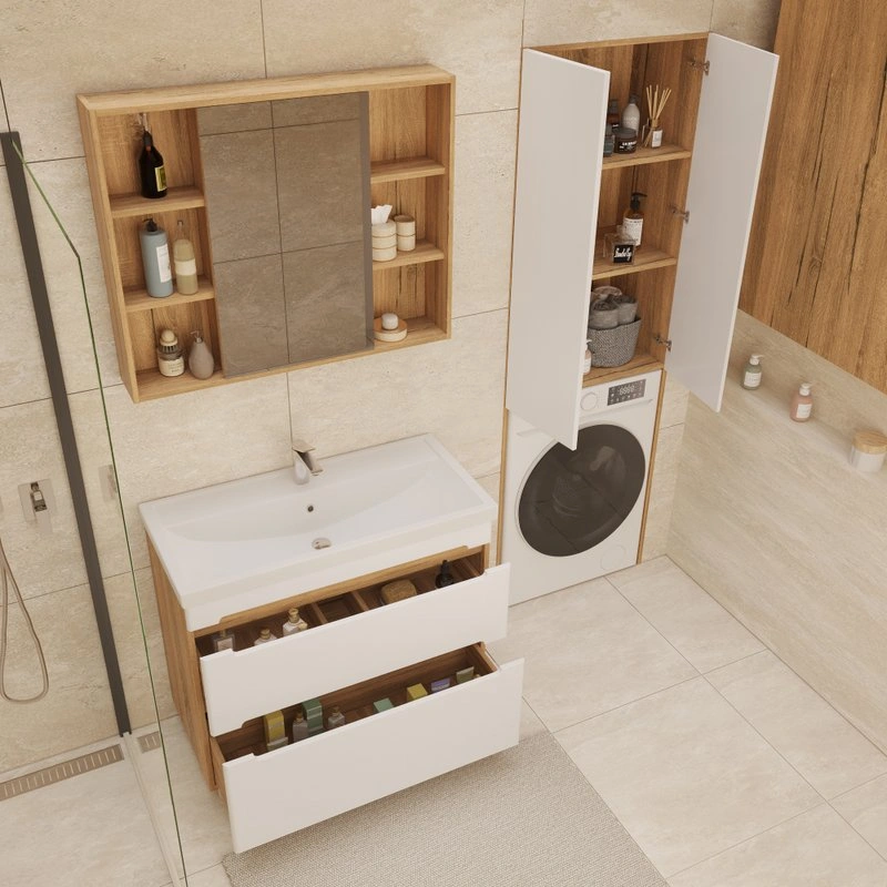 Шкаф-пенал напольный SanStar Diva/Модена 65 для стиральной машины белый, дуб вотан