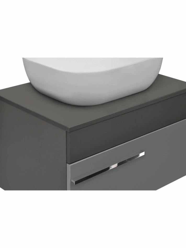 Тумба подвесная Runo Вудлайн 65 с раковиной Bella 41 квадратная, темно-серый/серый