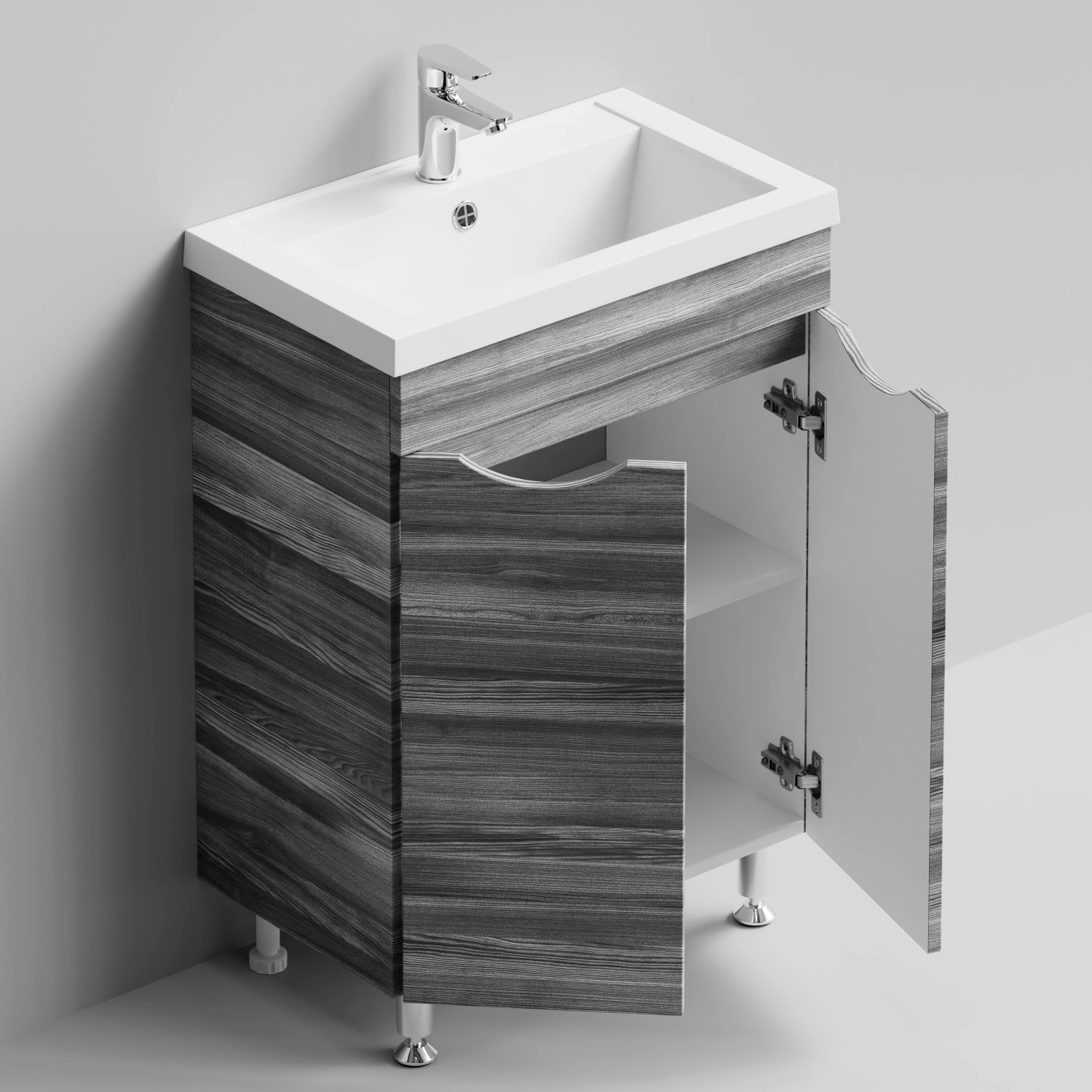 Тумба с раковиной Vod-ok Смайл 58 напольная, Лиственница структурная контрастно-серая