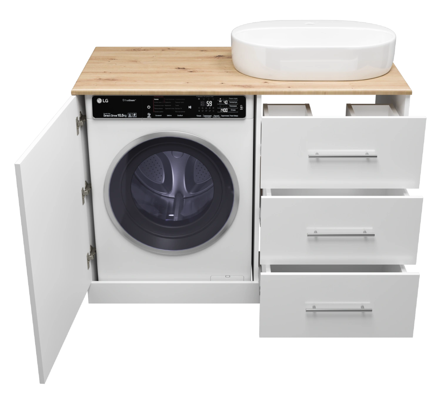 Тумба с раковиной Misty Респект 120 под стиральную машину R, белый