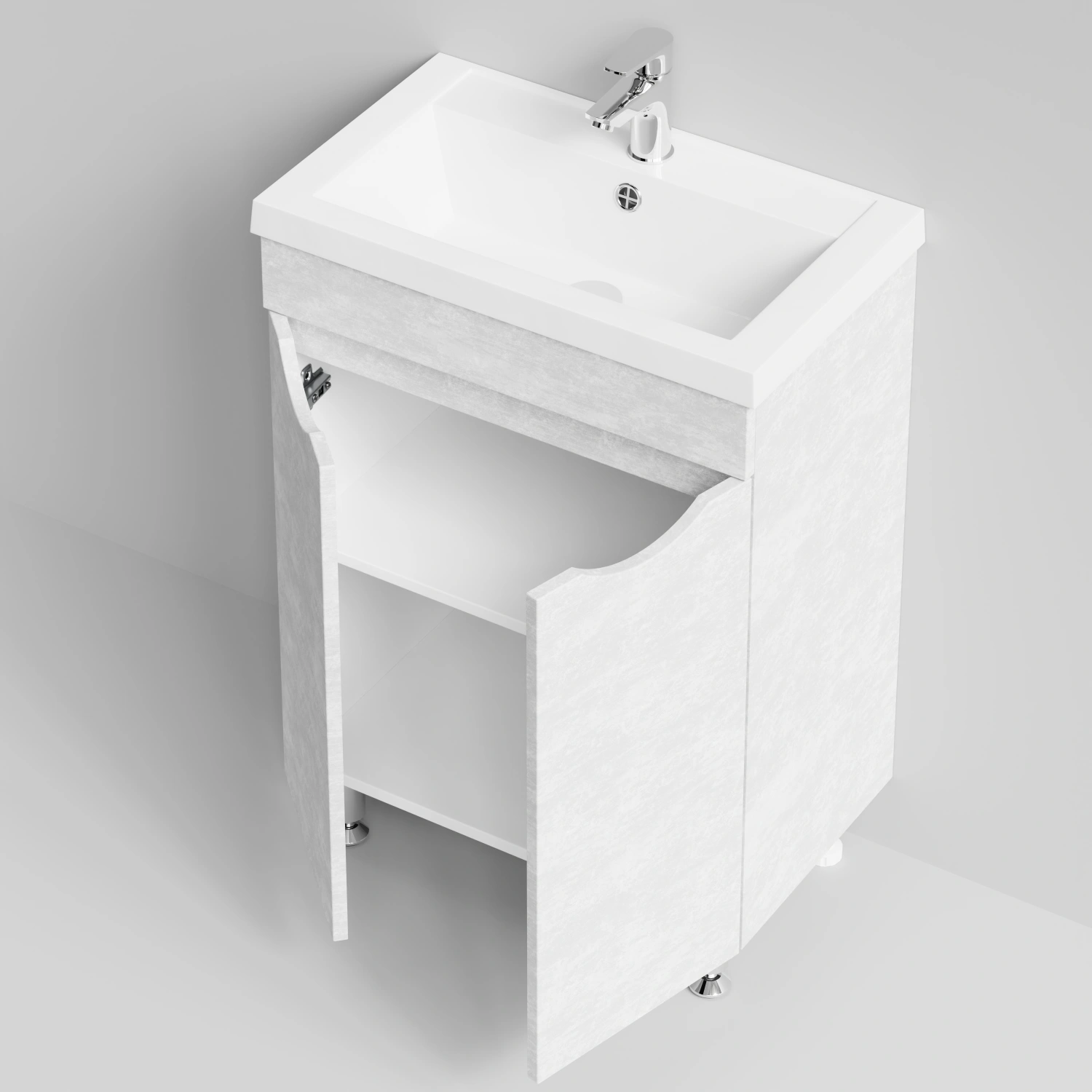 Тумба с раковиной Vod-ok Смайл 58 напольная, Белый камень