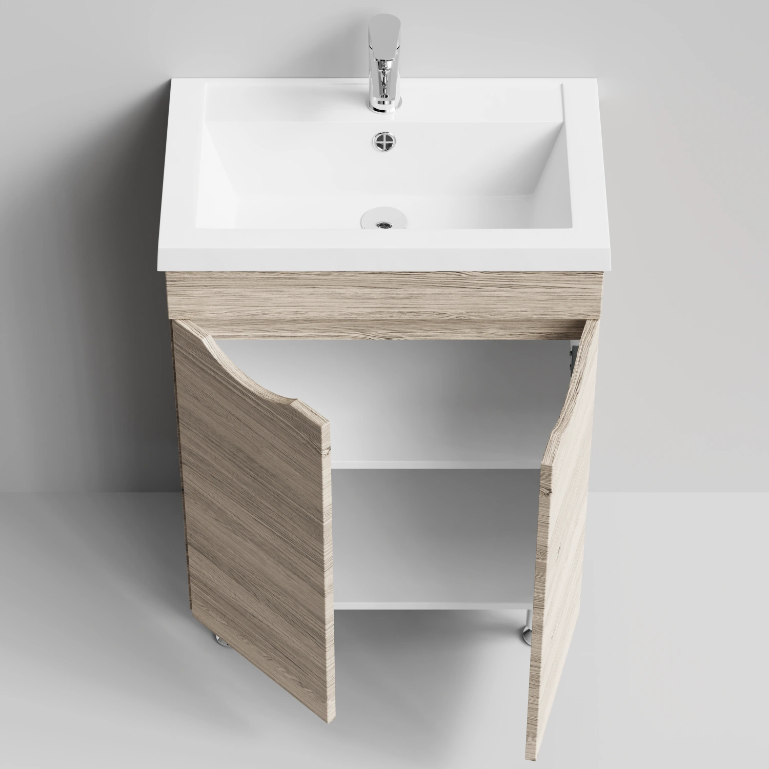 Тумба с раковиной Vod-ok Смайл 58 напольная, Дубослив ореховый светлый