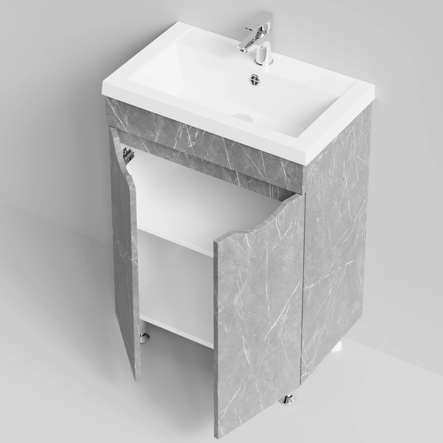 Тумба с раковиной Vod-ok Смайл 58 напольная, Мрамор Серый софт тач