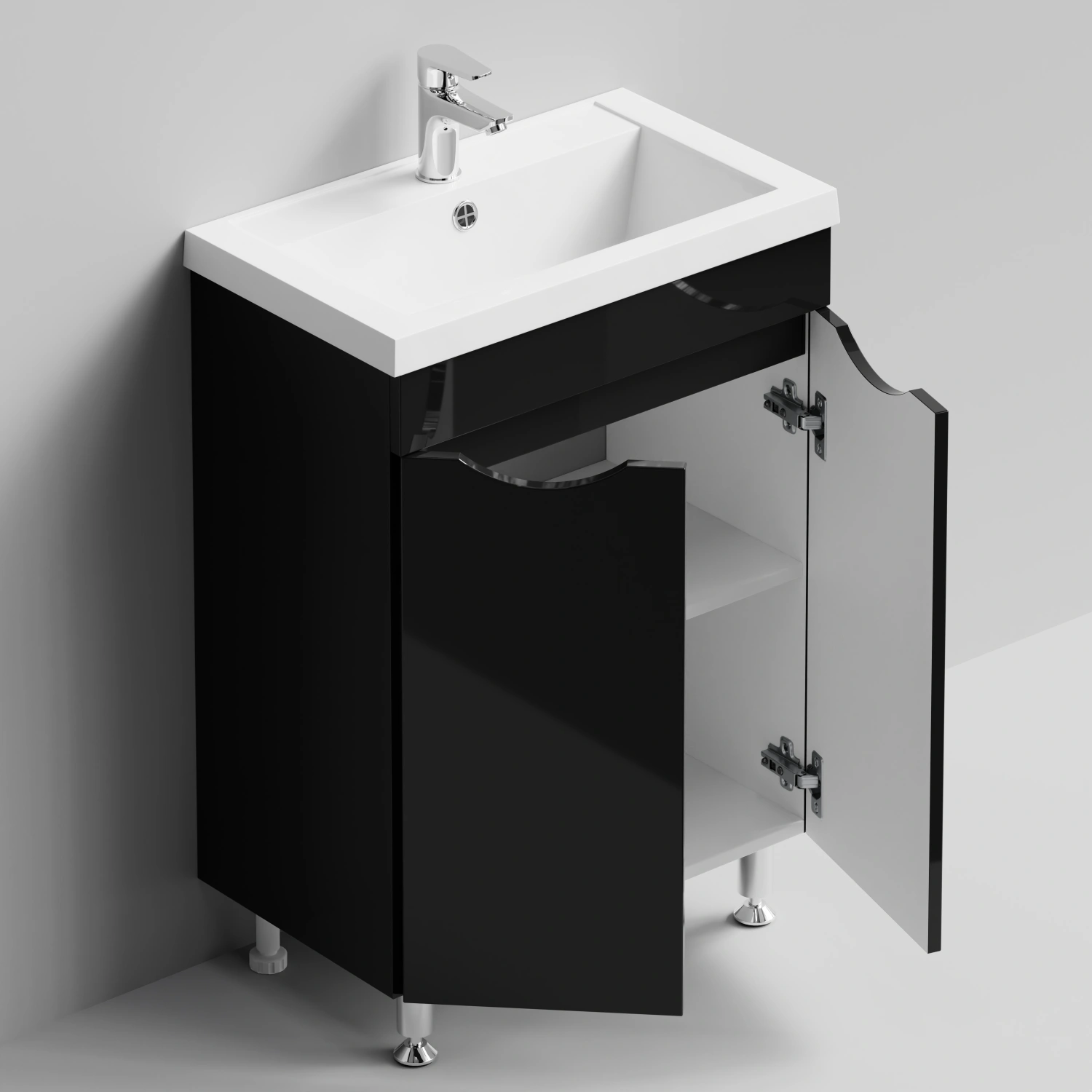 Тумба с раковиной Vod-ok Смайл 58 напольная, черный глянец