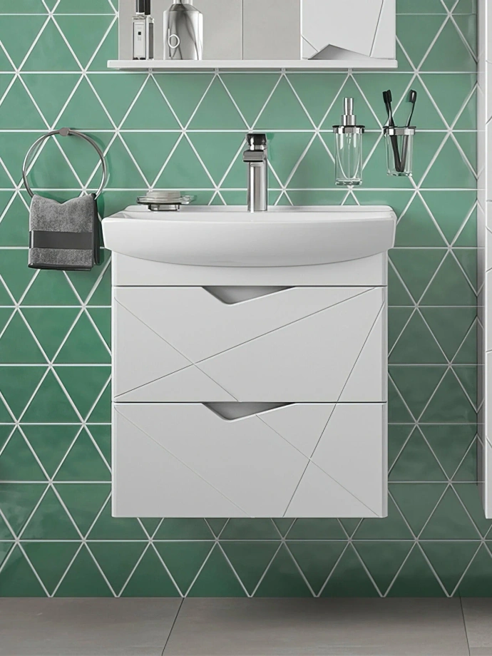 Тумба подвесная SanStar Линни 60 с раковиной Клермонт 60, белая