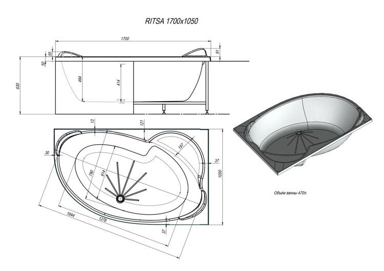 Ванна акриловая Alex Baitler RITSA L 170х105